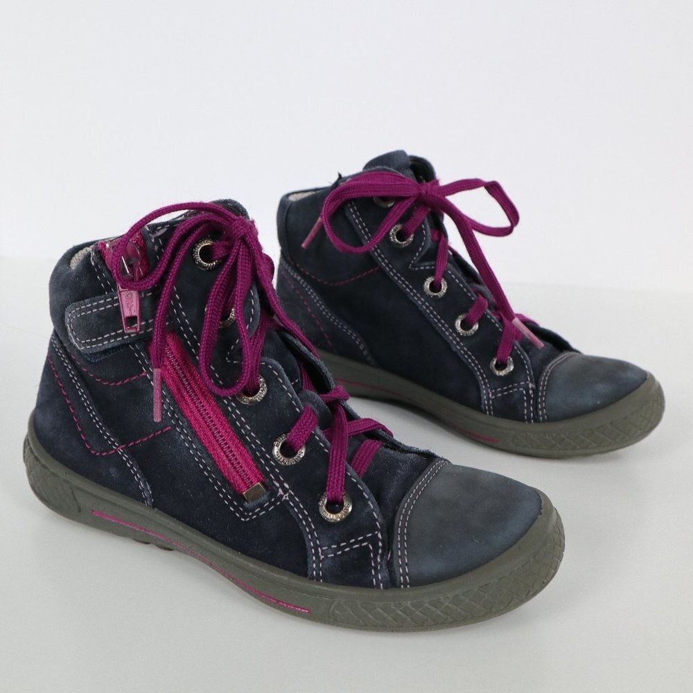 Superfit High Top Sneaker Girls 11K EU 28 Suede Leather Blue Pink Zipper